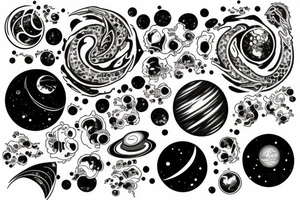 Galaxy with planets and dragons tattoo idea