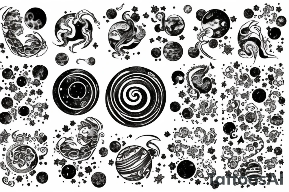 Galaxy with planets and dragons tattoo idea