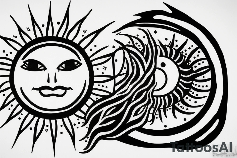 Moon hugs the sun tattoo idea