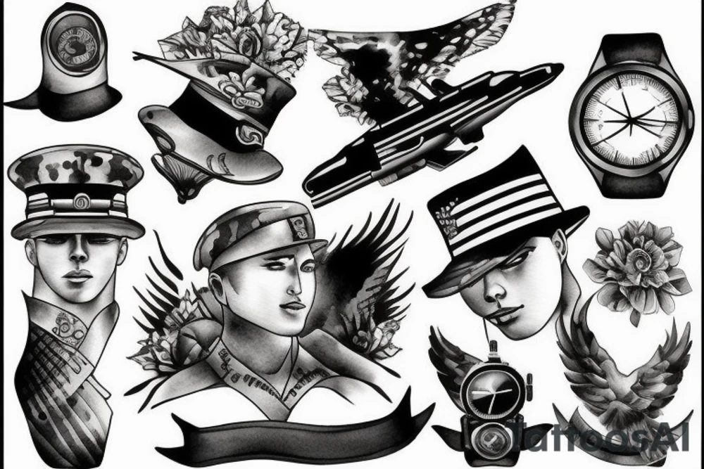 Military young man watch the sunset tattoo idea