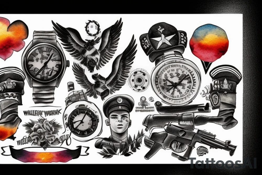Military young man watch the sunset tattoo idea