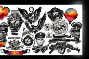 Military young man watch the sunset tattoo idea
