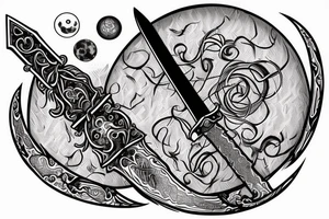 a sword with veins wrapped around it with a moon at the top tattoo idea