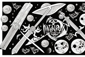 a sword with veins wrapped around it with a moon at the top tattoo idea