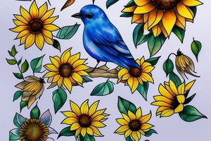 bluebird with sunflower and lily tattoo idea