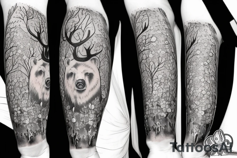Bear with antlers tattoo idea