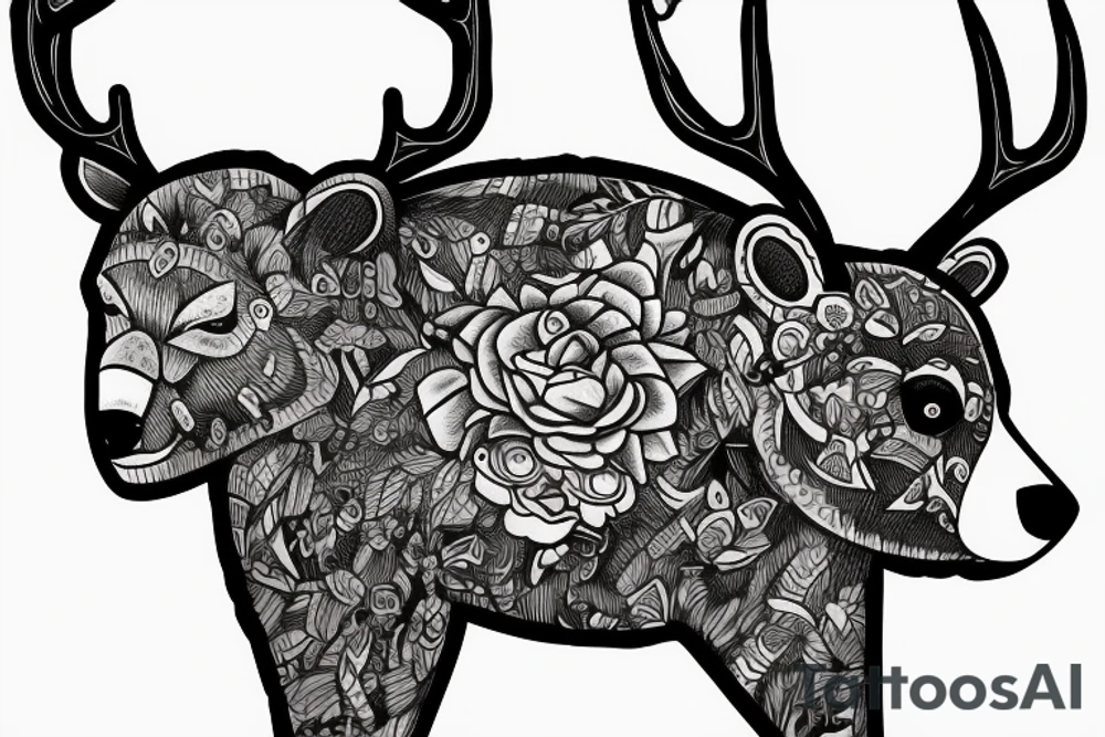 Bear with antlers tattoo idea