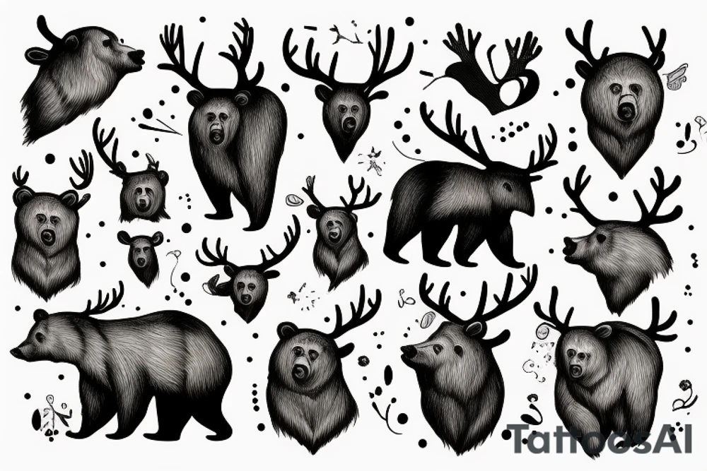 Bear with antlers tattoo idea