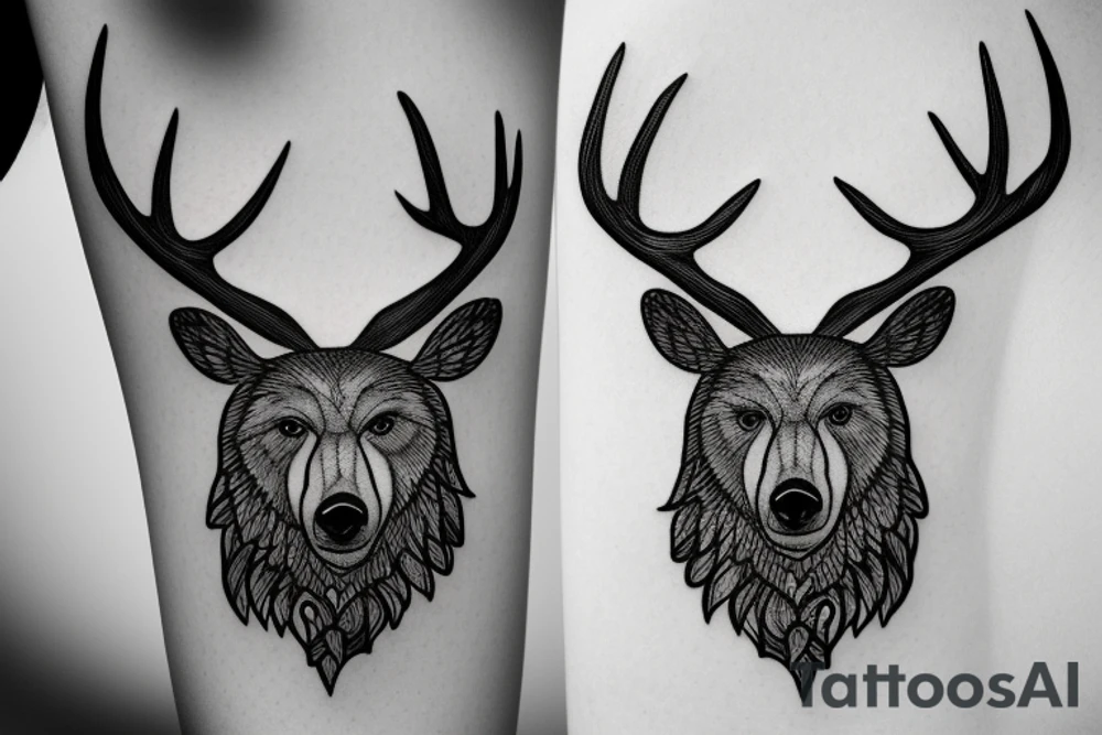 Bear with antlers tattoo idea