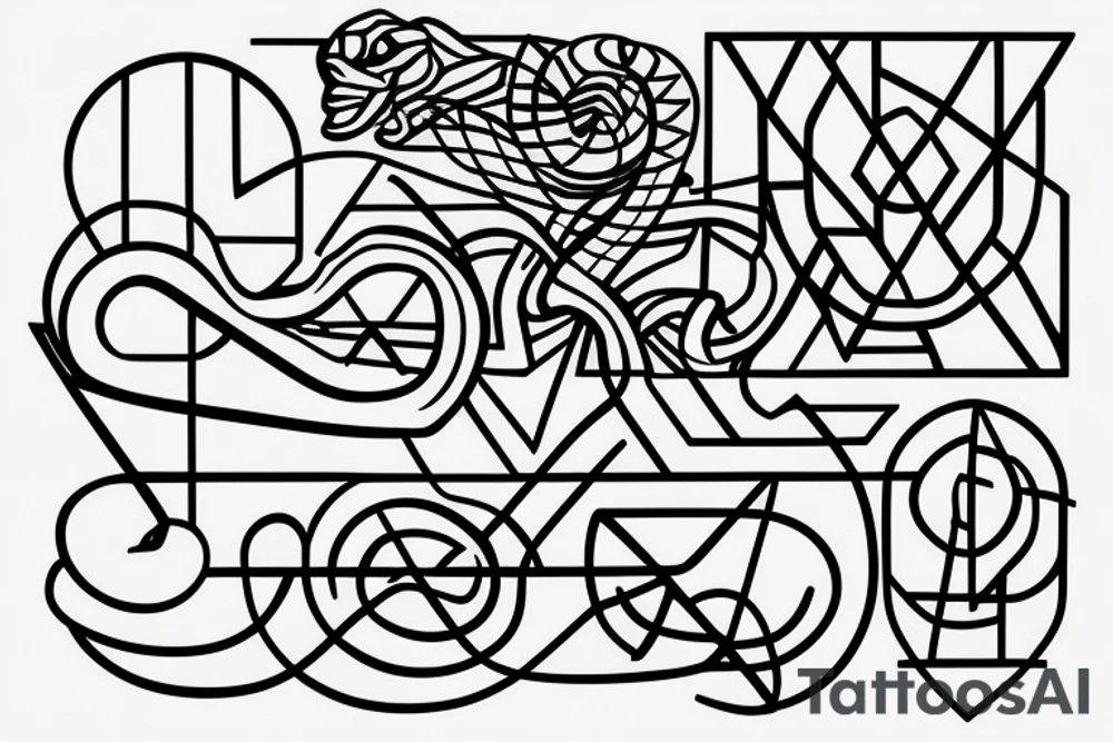 The golden ratio with snake and geometric shapes and lines tattoo idea