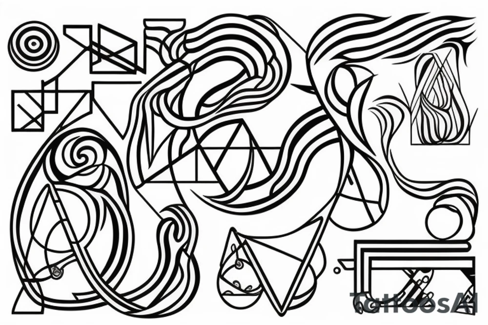 The golden ratio with snake and geometric shapes and lines tattoo idea