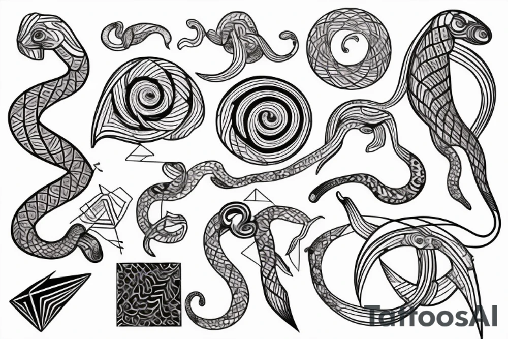 The golden ratio with snake and geometric shapes tattoo idea