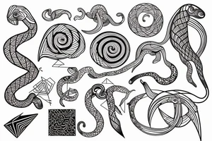 The golden ratio with snake and geometric shapes tattoo idea