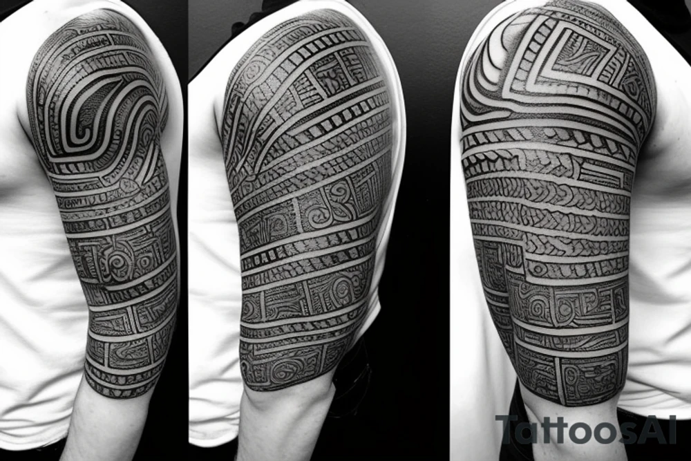 black and white tatto, representing the spiritual process and search for evolution, with some reference to sumerian and anunnaki mithology and other symbols, Rapha Lopes tattoo style tattoo idea