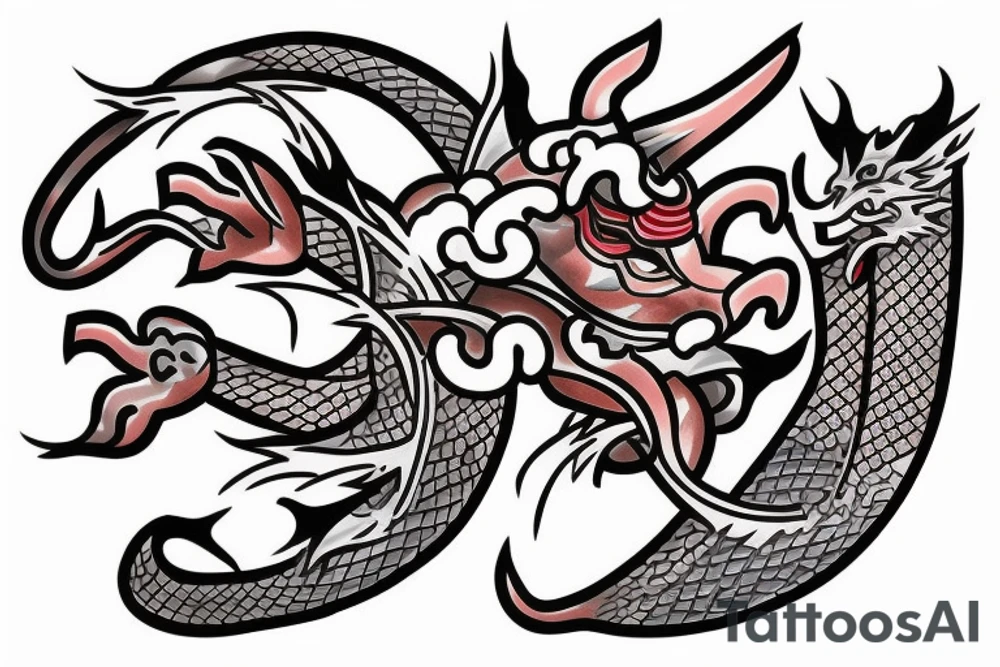 Samurai with a cherry blossom in the background and a blue dragon in the top of the tattoo tattoo idea