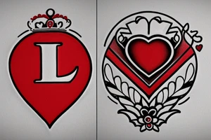A simple design, in red, using the crown, the heart and the letter K from a pack of cards tattoo idea