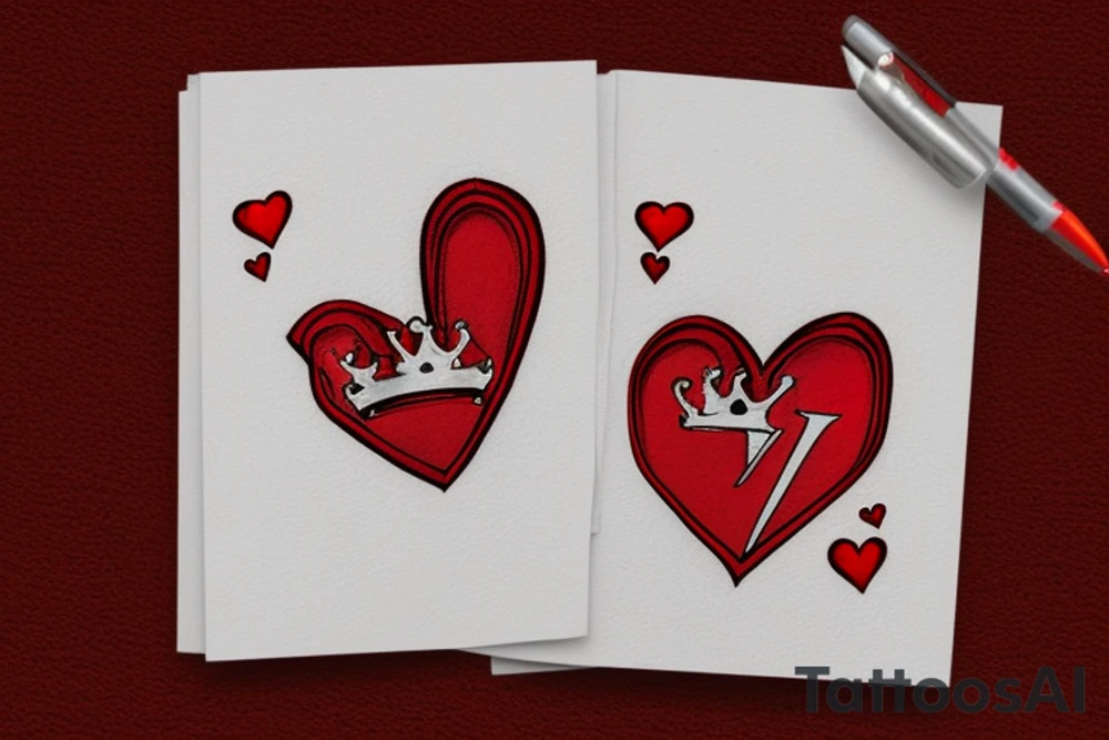 A simple design, in red, using the crown, the heart and the letter K from a pack of cards tattoo idea