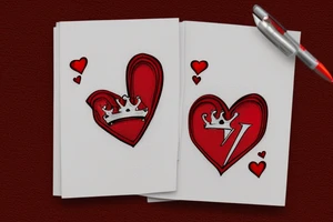 A simple design, in red, using the crown, the heart and the letter K from a pack of cards tattoo idea