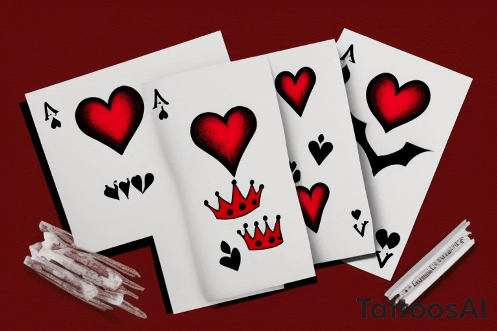 A simple design, in red, using the crown, the heart and the letter K from a pack of cards tattoo idea