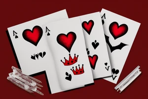 A simple design, in red, using the crown, the heart and the letter K from a pack of cards tattoo idea