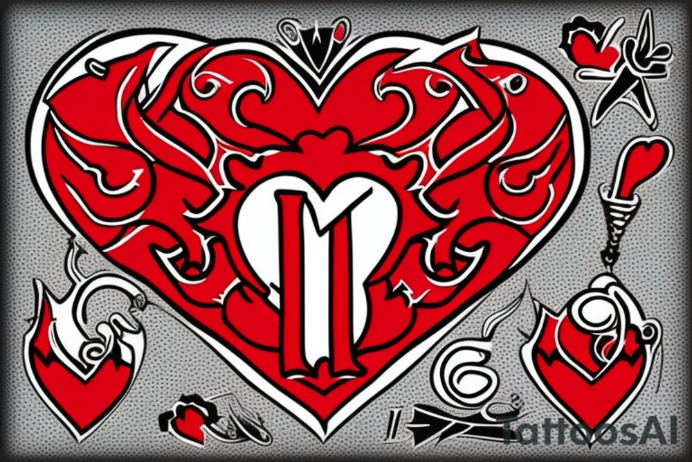 A simple design, in red, using the crown, the heart and the letter K from a pack of cards tattoo idea