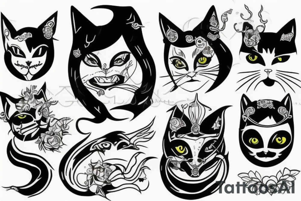 Devil with cat face tattoo idea