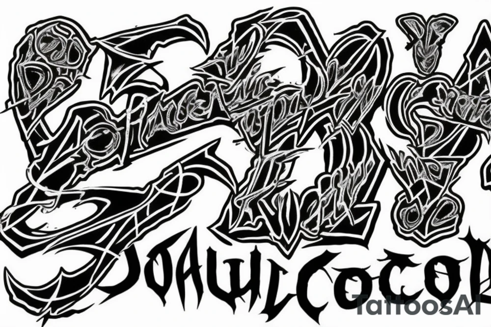 Lettering "Krolchat" in deathcore logo`s style tattoo idea