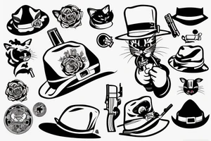 Cat in a hat with gun in mouth tattoo idea