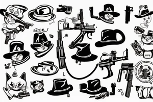 Cat in a hat with gun in mouth tattoo idea