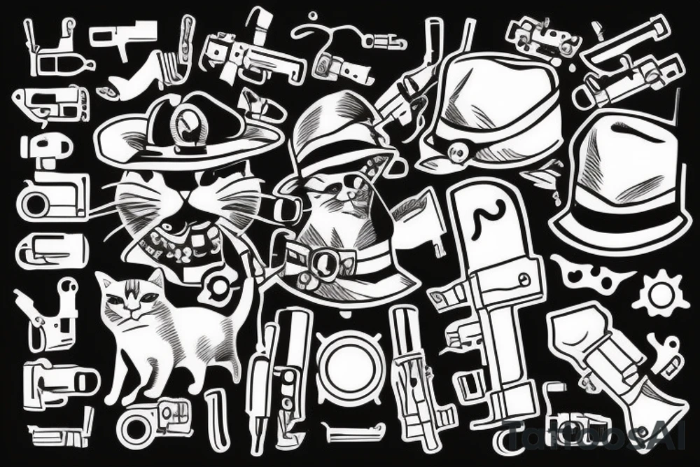 Cat in a hat with gun in mouth tattoo idea