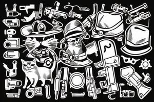 Cat in a hat with gun in mouth tattoo idea