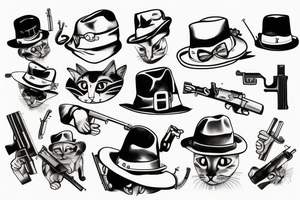 Cat in a hat with gun in mouth tattoo idea