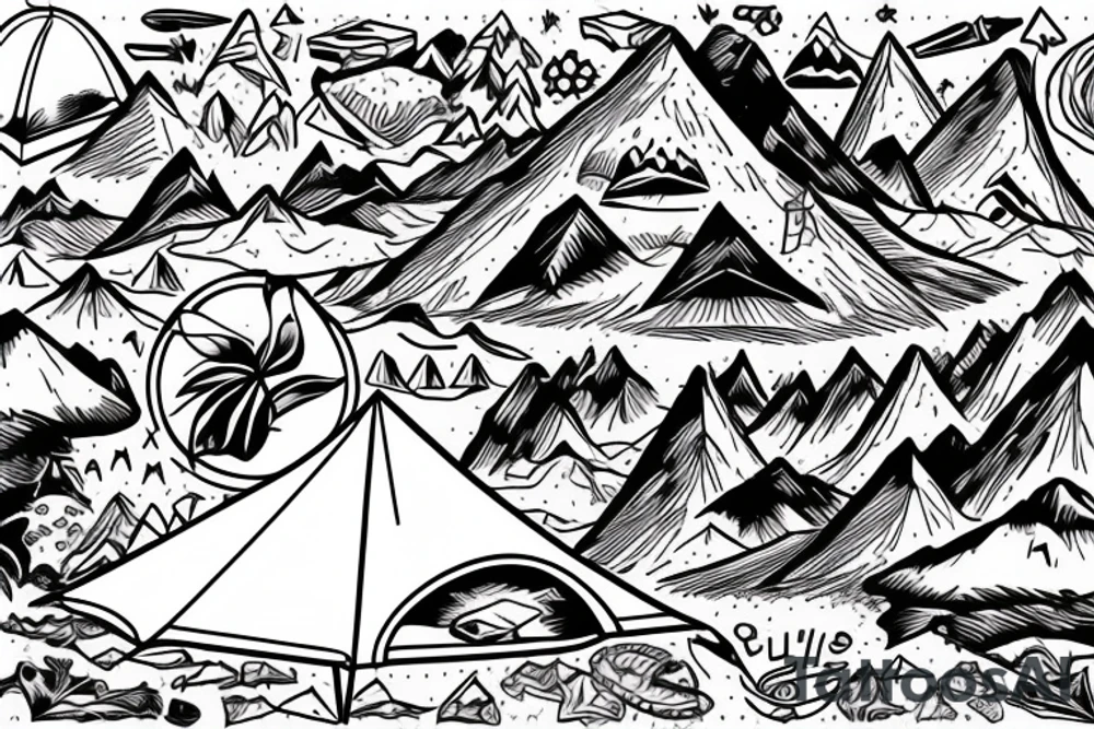 mountain with a tent in front tattoo idea