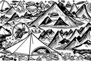 mountain with a tent in front tattoo idea