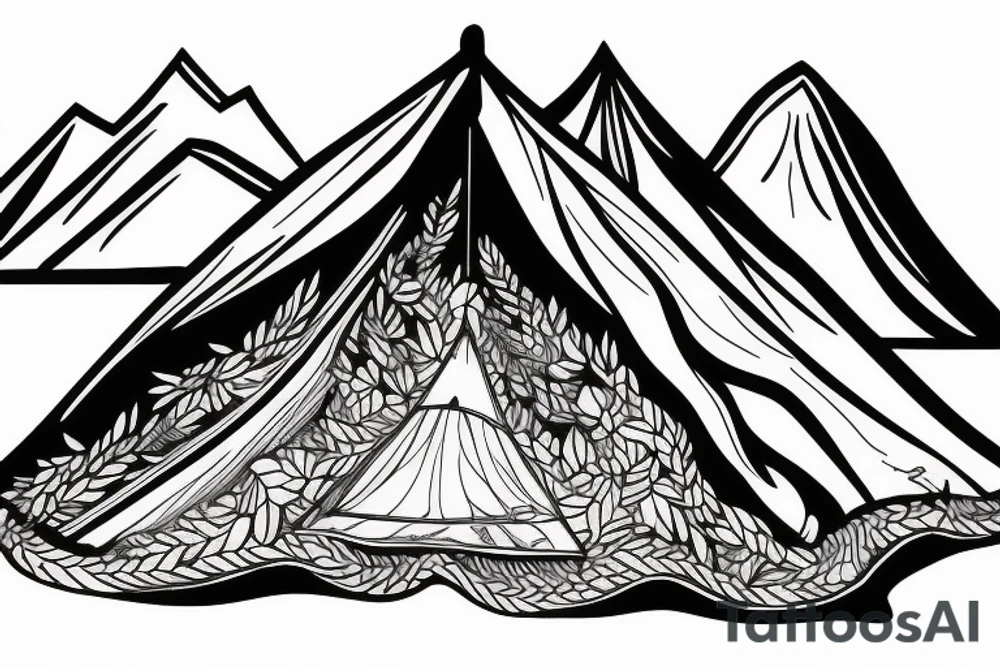 mountain with a tent in front tattoo idea