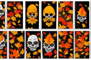 Grim Reaper with red, orange and yellow autumn leaves behind him tattoo idea