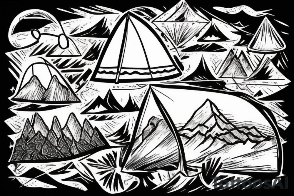 Tent in front of mountains tattoo idea
