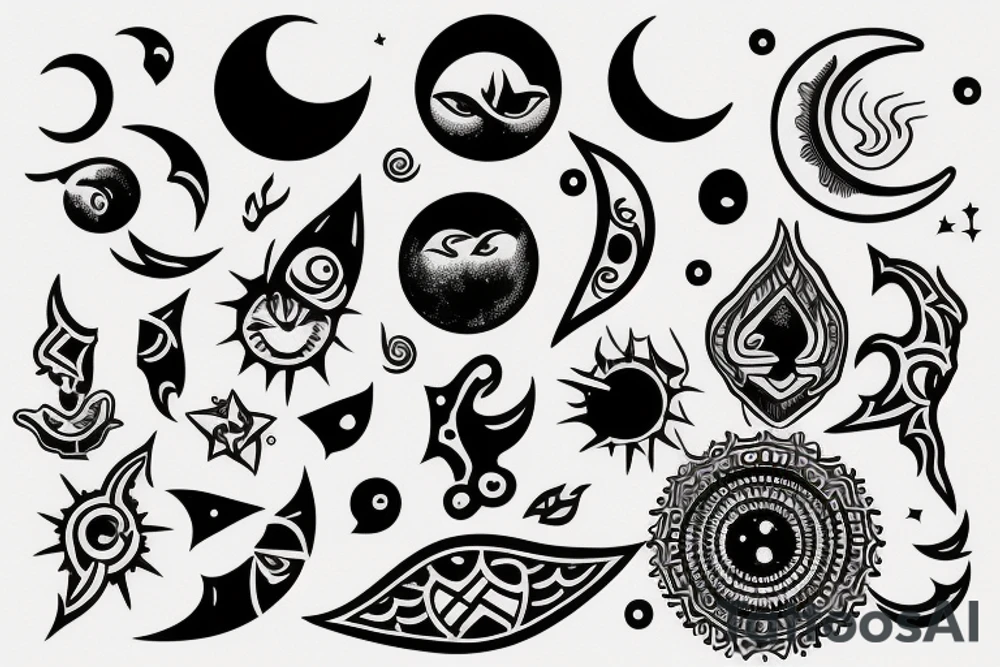 hill,sun,moon,start tattoo idea