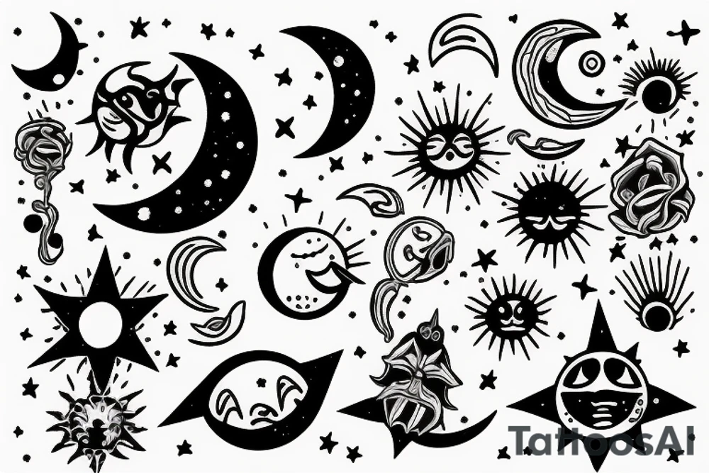 hill with sun,moon,star tattoo idea