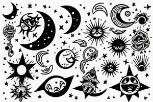 hill with sun,moon,star tattoo idea
