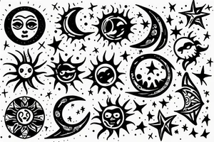 hill with sun,moon,star tattoo idea