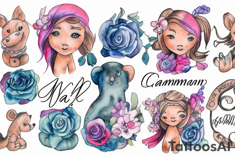 Aliyah, Madelyn, Camdyn, Lyla and Teddy names tattoo idea