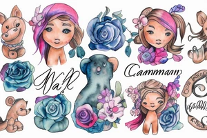 Aliyah, Madelyn, Camdyn, Lyla and Teddy names tattoo idea