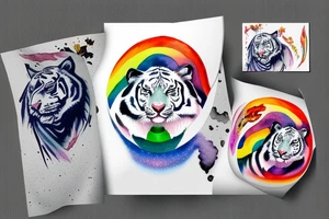 White tiger with a rainbow and Mt Fuji in the background tattoo idea