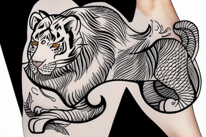 White tiger with a rainbow and Mt Fuji in the background tattoo idea