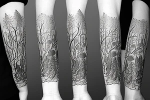 Snufkin tattoo walking from dark forest on bumpy road tattoo idea