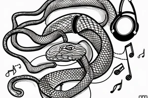 Make me a python with headphones and music related concepts throughout the image tattoo idea