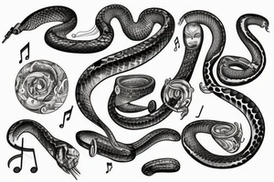 Make me a python with  music related concepts throughout the image tattoo idea