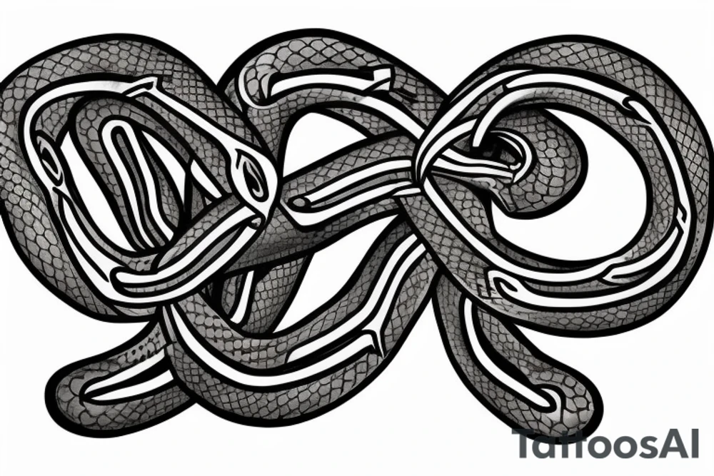 Make me two pythons entangled like an infinity symbol  with  music related concepts throughout the image tattoo idea