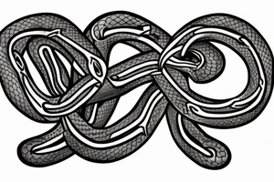 Make me two pythons entangled like an infinity symbol  with  music related concepts throughout the image tattoo idea